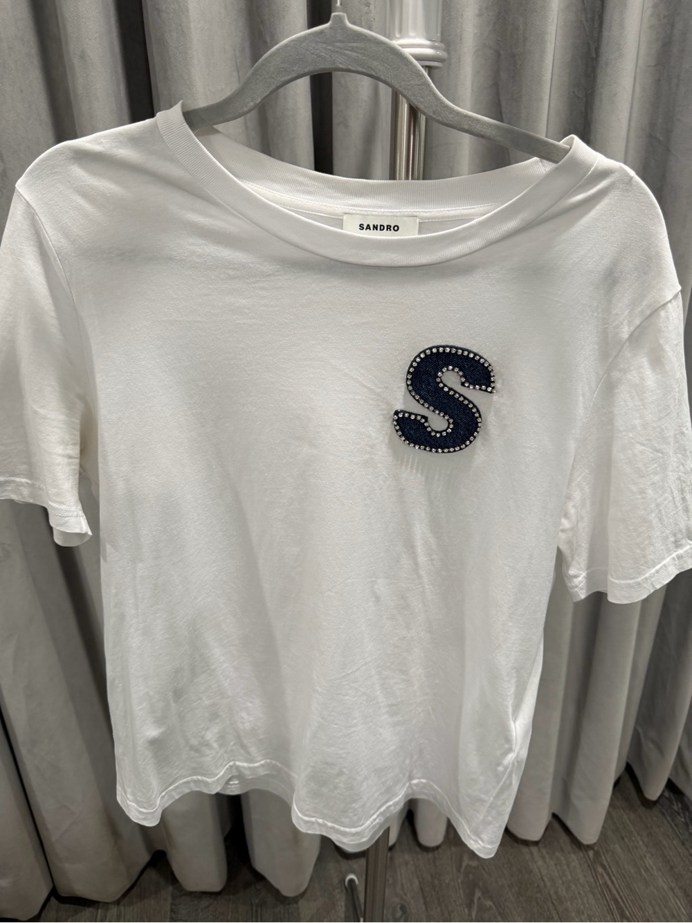 White womens Tee with Navy 'S' Patch - Sandro - Picture 2 of 3